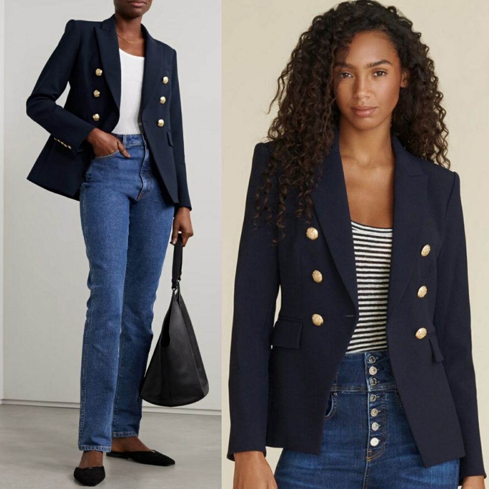 Veronica beard miller blazer jacket navy blue gold buttons size 6
